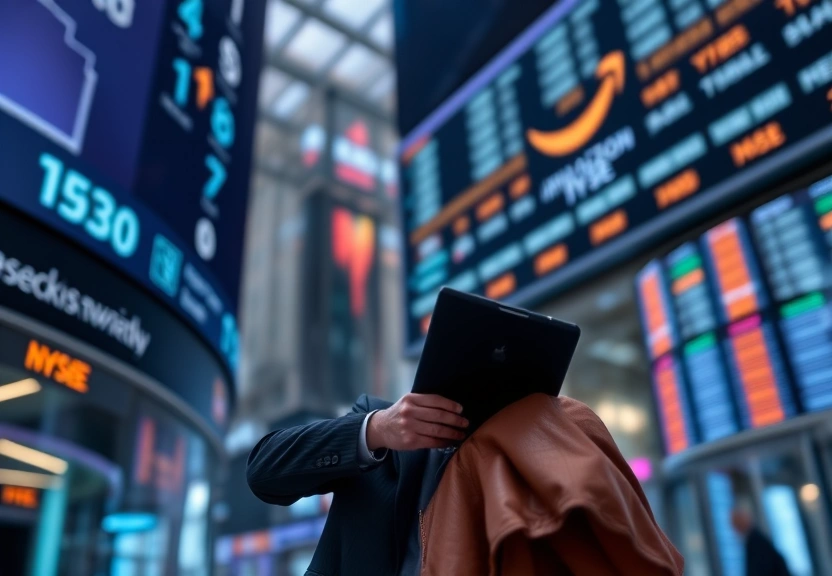Representação visual de US stocks: US market ends higher as Amazon soothes AI jitters